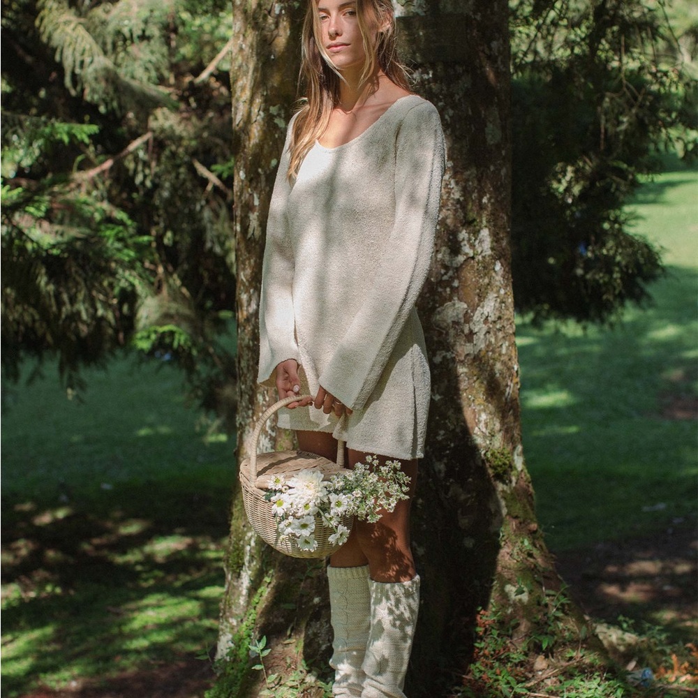 Cream Knit Long-Sleeve Sweater Dress